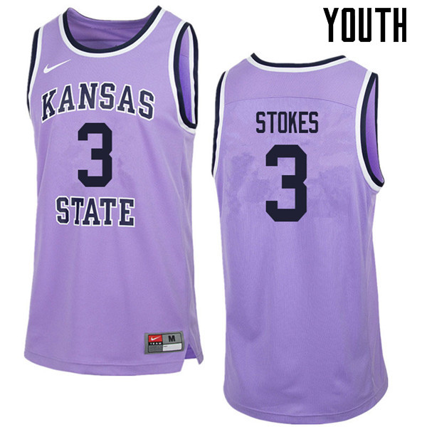 Youth #3 Kamau Stokes Kansas State Wildcats College Retro Basketball Jerseys Sale-Purple